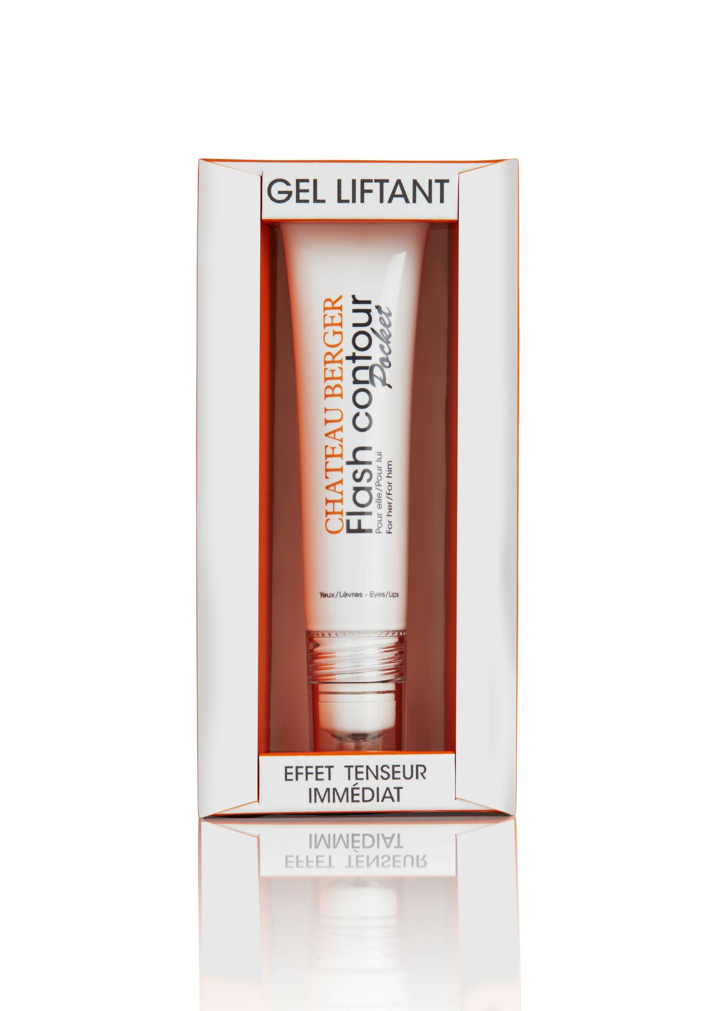 gel liftant pour le contour des yeux et des levres de chateau berger un soin qui convient également aux hommes avec de l'acide hyaluronique, extrait de guarana, ginseng, marron d'inde, 