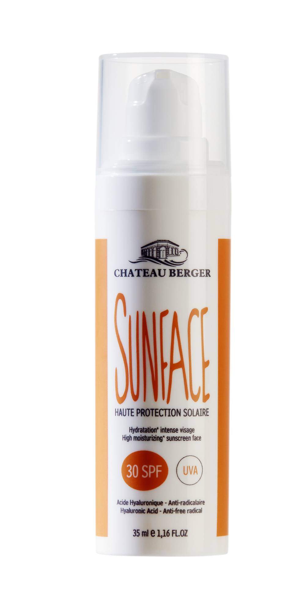 sunface 30 protection solaire anti age de chateau  berger un savant cocktail d'actifs anti age, anti oxydants pour la mer et la montagne